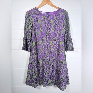 Liza Muromskaya Purple with Green Lace Dress Size 40 US Size Small / Medium